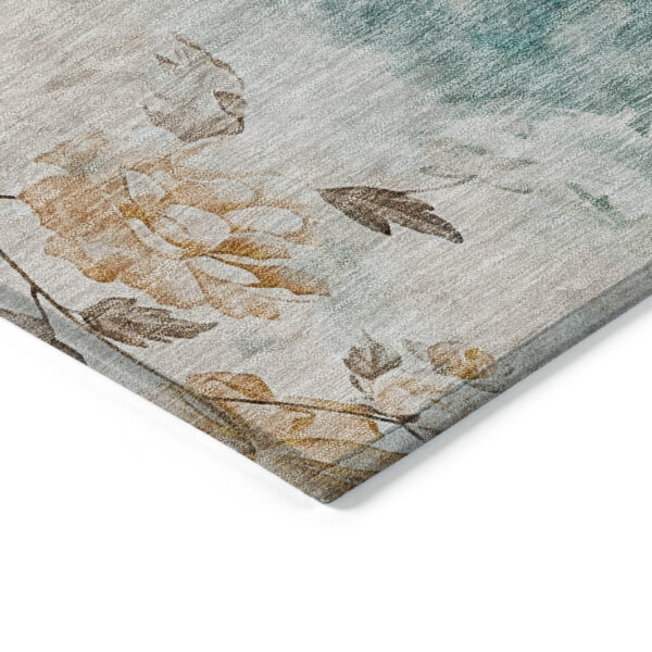 10' X 14' Teal Blue Blue And Green Floral Washable Indoor Outdoor Area Rug