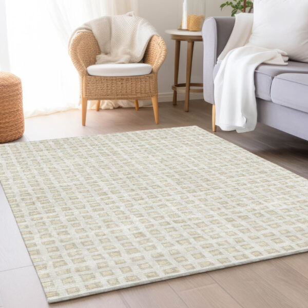 8' X 10' Ivory And Beige Geometric Washable Indoor Outdoor Area Rug