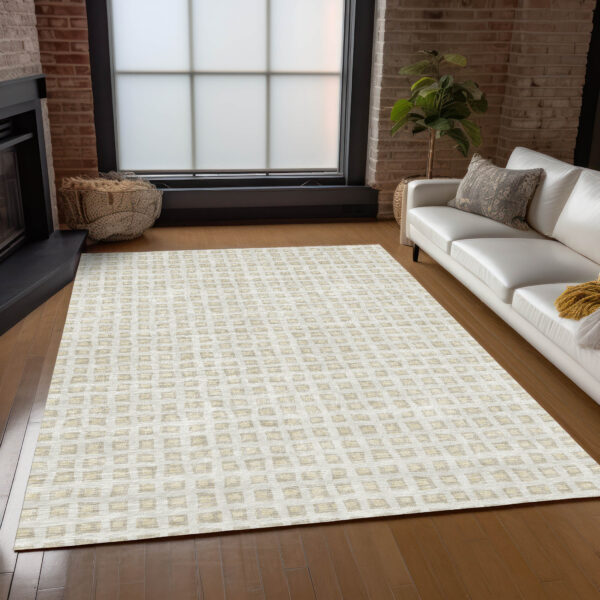 8' X 10' Ivory And Beige Geometric Washable Indoor Outdoor Area Rug