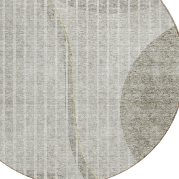 8' Taupe Beige And Ivory Round Striped Washable Indoor Outdoor Area Rug
