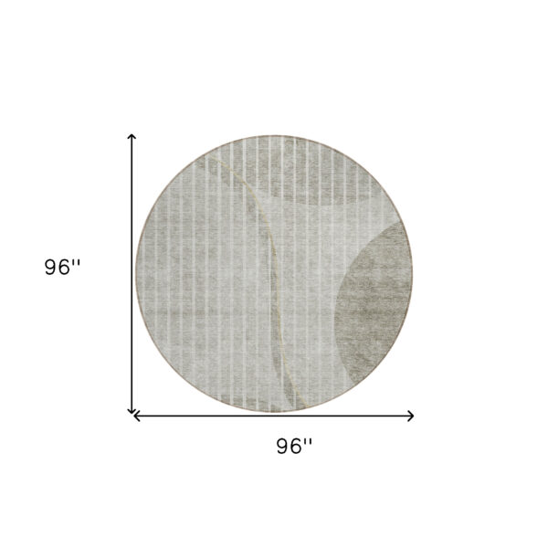 8' Taupe Beige And Ivory Round Striped Washable Indoor Outdoor Area Rug