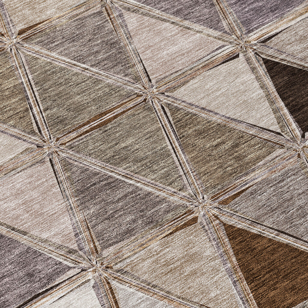 5' X 8' Brown Beige And Khaki Geometric Washable Indoor Outdoor Area Rug