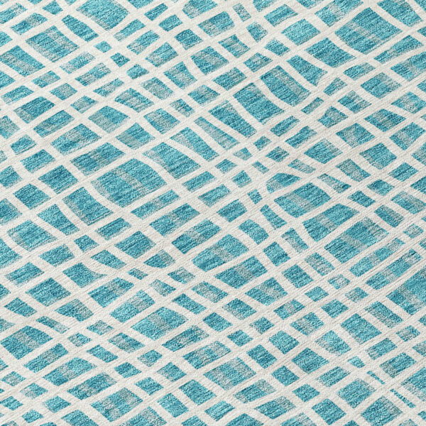 8' Teal Blue And Ivory Round Striped Washable Indoor Outdoor Area Rug