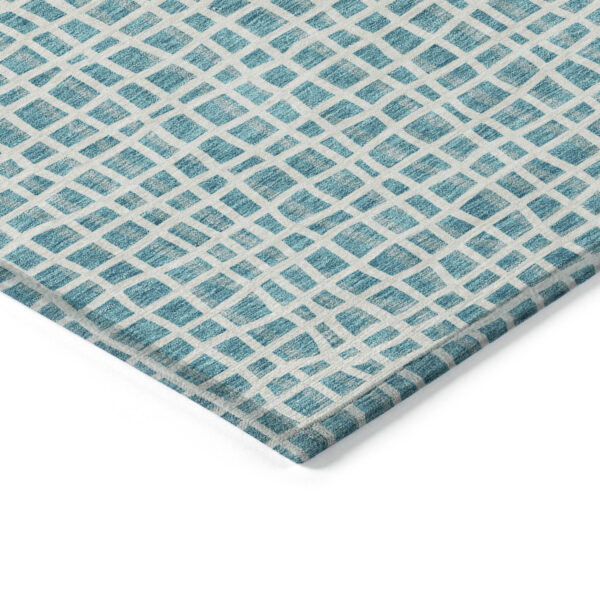 8' Teal Blue And Ivory Round Striped Washable Indoor Outdoor Area Rug