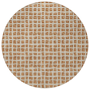 8' Orange Beige And Copper Round Geometric Washable Indoor Outdoor Area Rug