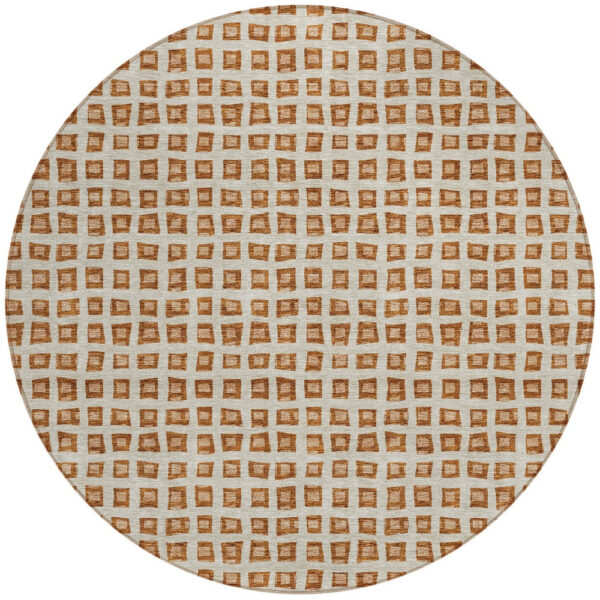 8' Orange Beige And Copper Round Geometric Washable Indoor Outdoor Area Rug