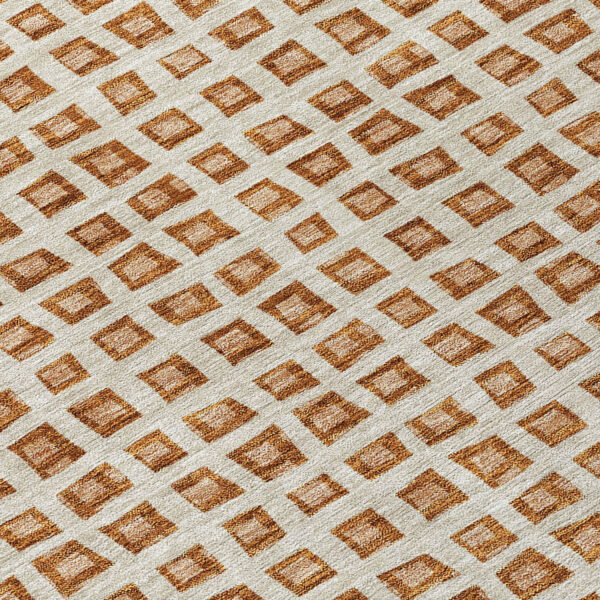 8' Orange Beige And Copper Round Geometric Washable Indoor Outdoor Area Rug