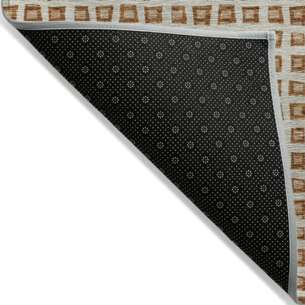 8' Orange Beige And Copper Round Geometric Washable Indoor Outdoor Area Rug