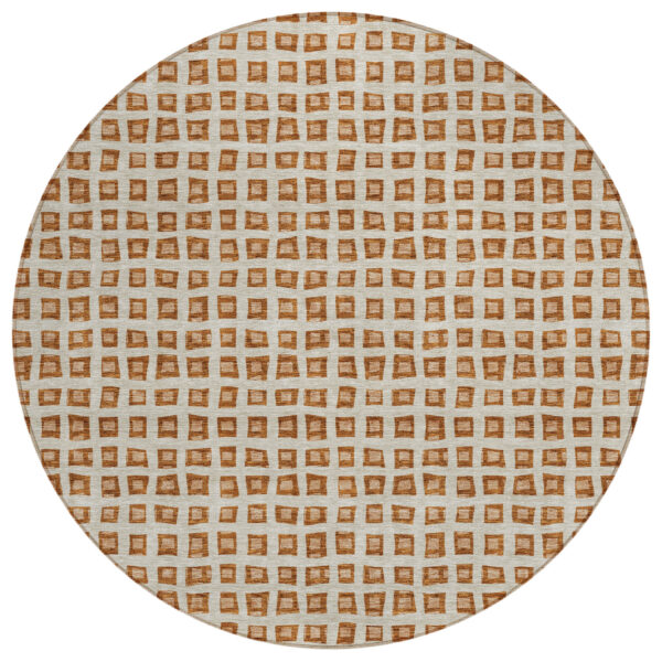 8' Orange Beige And Copper Round Geometric Washable Indoor Outdoor Area Rug