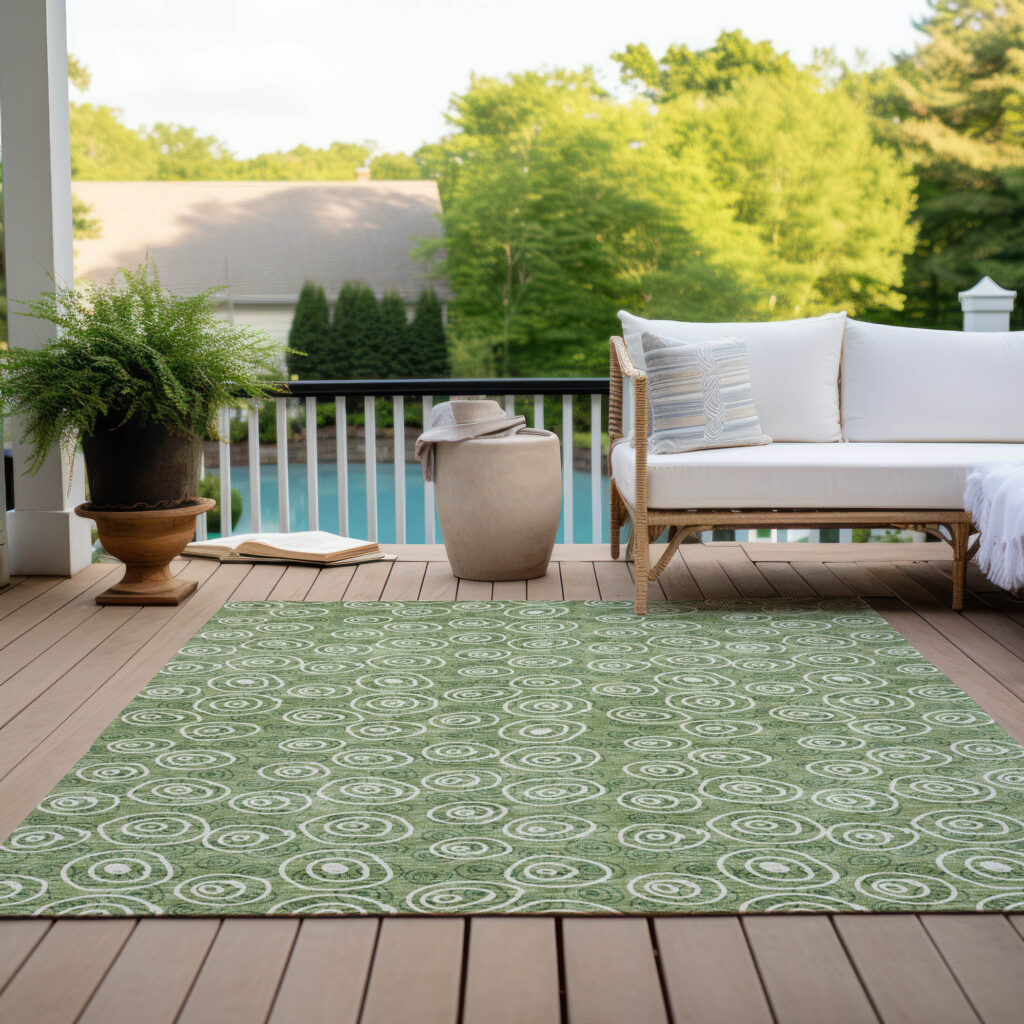 8' X 10' Green And Ivory Geometric Washable Indoor Outdoor Area Rug