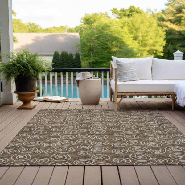10' X 14' Brown Taupe And Beige Geometric Washable Indoor Outdoor Area Rug