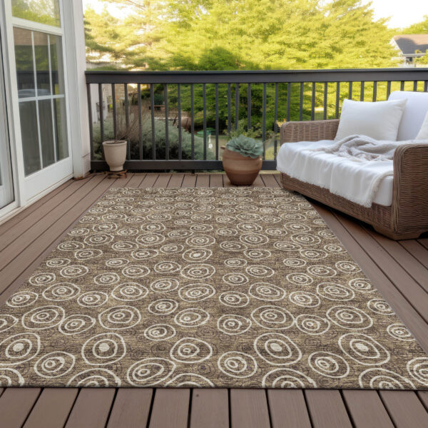 10' X 14' Brown Taupe And Beige Geometric Washable Indoor Outdoor Area Rug