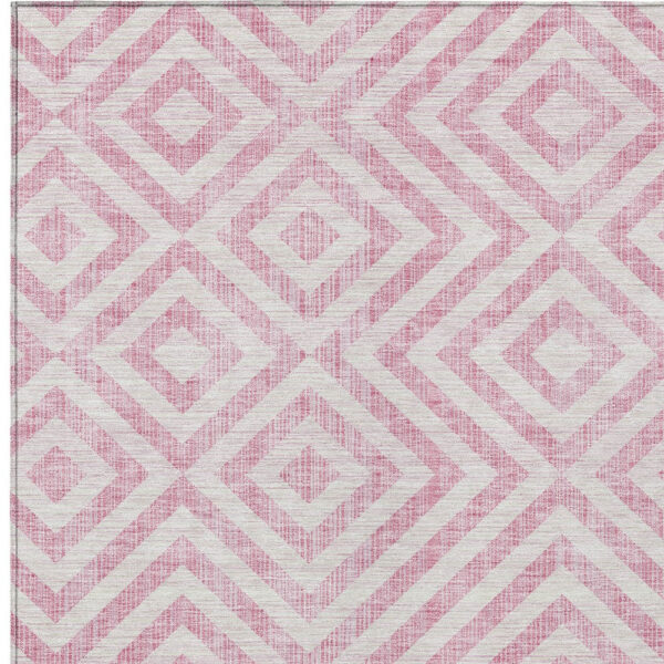 5' X 8' Pink And Ivory Geometric Washable Indoor Outdoor Area Rug