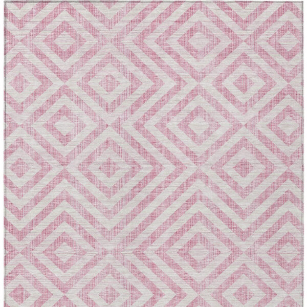 5' X 8' Pink And Ivory Geometric Washable Indoor Outdoor Area Rug