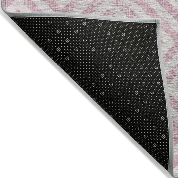 5' X 8' Pink And Ivory Geometric Washable Indoor Outdoor Area Rug