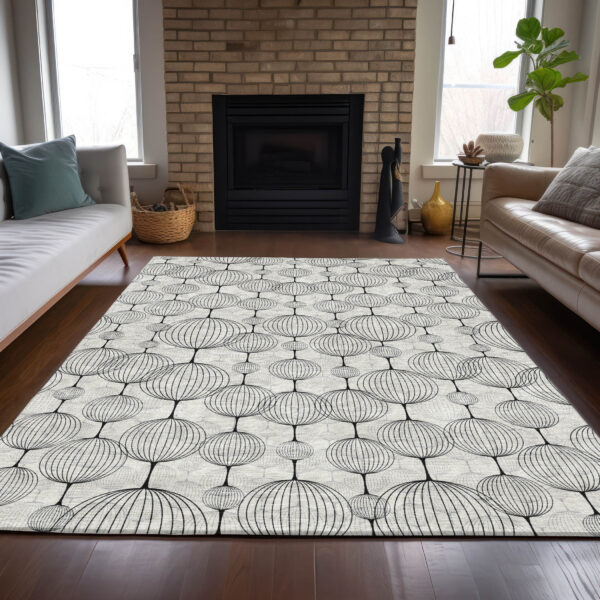 8' X 10' Graphite Gray And Silver Geometric Washable Indoor Outdoor Area Rug