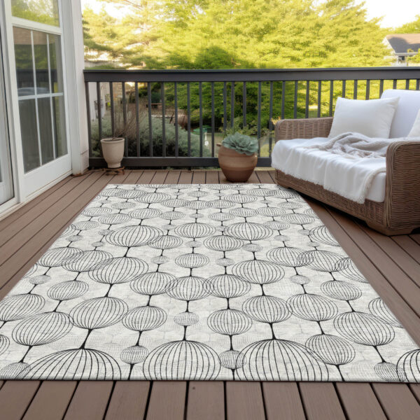 8' X 10' Graphite Gray And Silver Geometric Washable Indoor Outdoor Area Rug