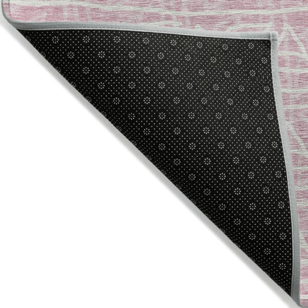 8' Pink And Ivory Round Geometric Washable Indoor Outdoor Area Rug