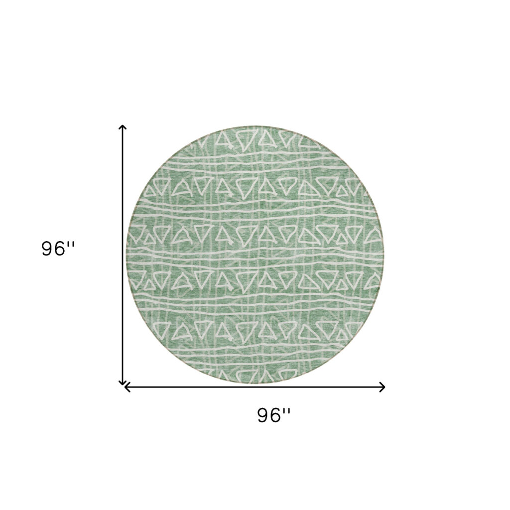 8' Sage Green And Ivory Round Geometric Washable Indoor Outdoor Area Rug