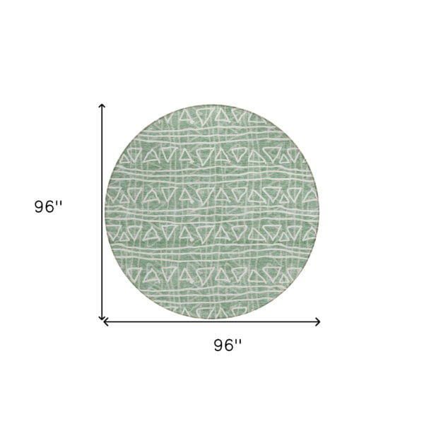 8' Sage Green And Ivory Round Geometric Washable Indoor Outdoor Area Rug