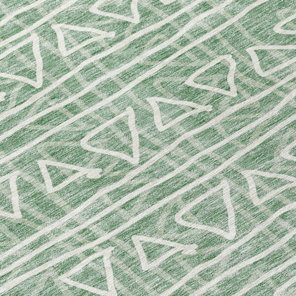 8' Sage Green And Ivory Round Geometric Washable Indoor Outdoor Area Rug