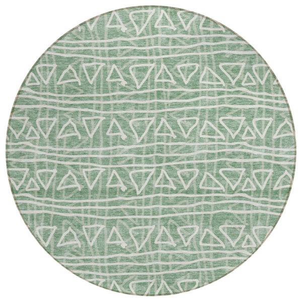8' Sage Green And Ivory Round Geometric Washable Indoor Outdoor Area Rug