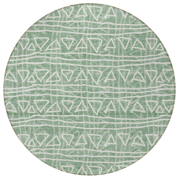 8' Sage Green And Ivory Round Geometric Washable Indoor Outdoor Area Rug