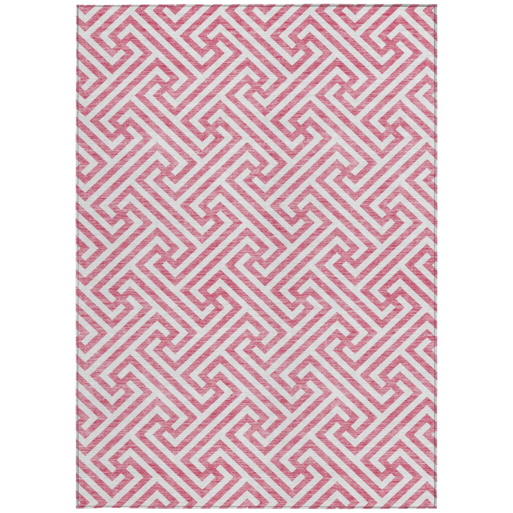 8' X 10' Pink And Ivory Geometric Washable Indoor Outdoor Area Rug