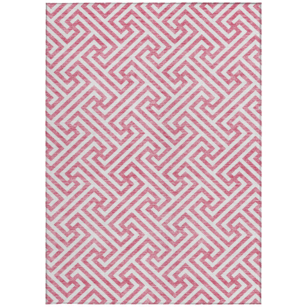 8' X 10' Pink And Ivory Geometric Washable Indoor Outdoor Area Rug