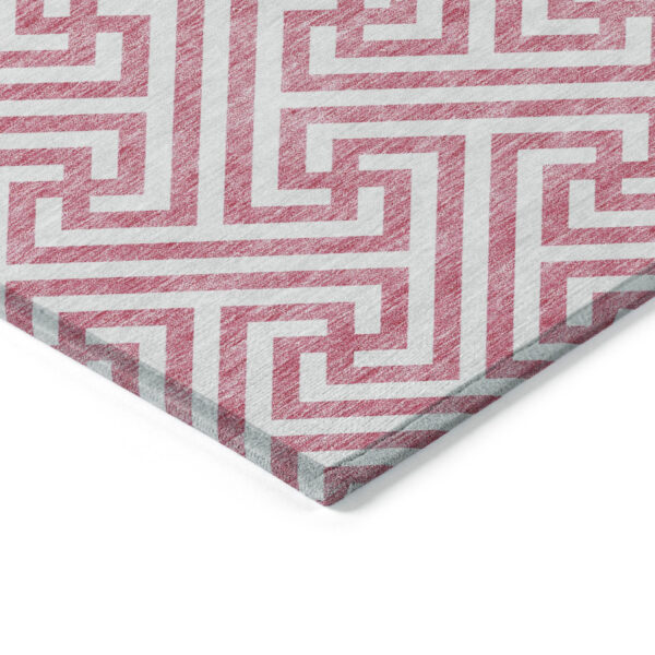 8' X 10' Pink And Ivory Geometric Washable Indoor Outdoor Area Rug