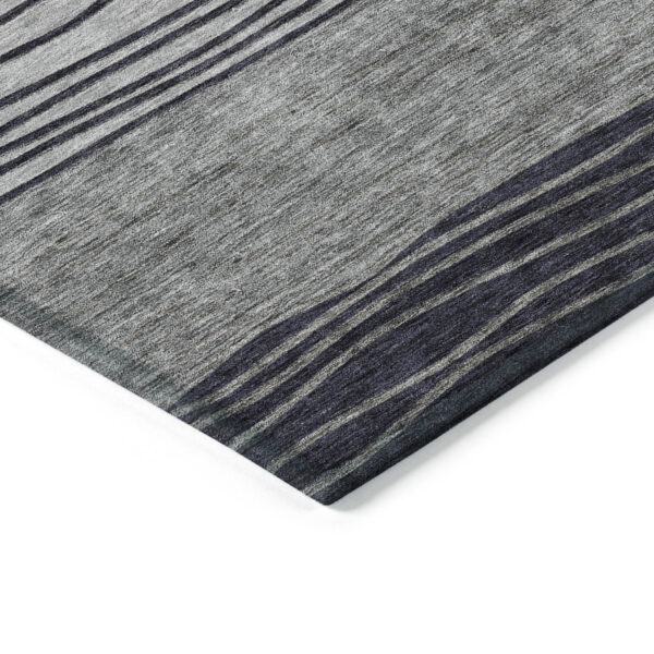 5' X 8' Gray Charcoal And Silver Striped Washable Indoor Outdoor Area Rug