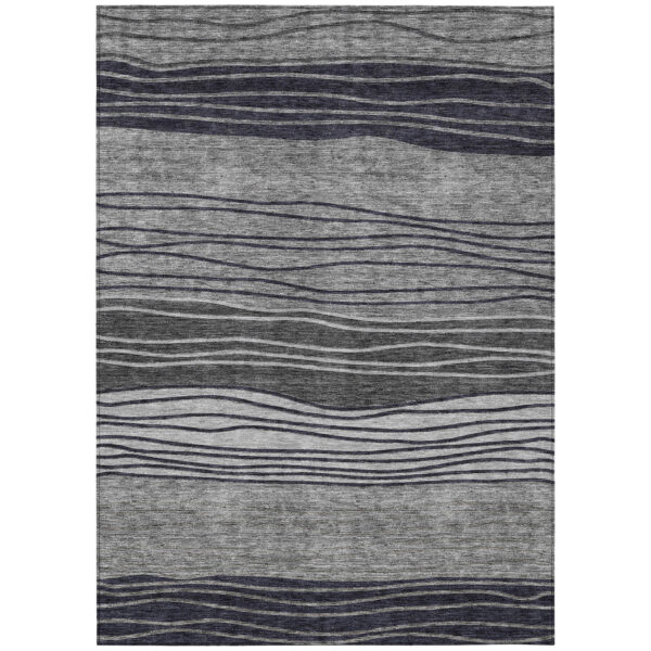 5' X 8' Gray Charcoal And Silver Striped Washable Indoor Outdoor Area Rug