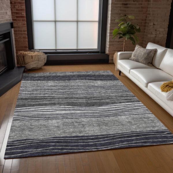 5' X 8' Gray Charcoal And Silver Striped Washable Indoor Outdoor Area Rug