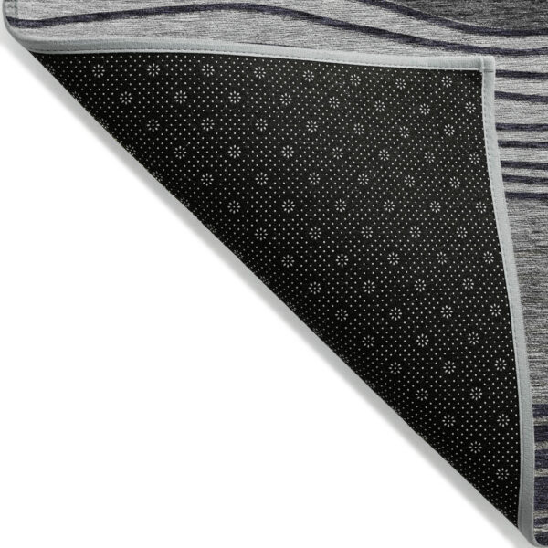 5' X 8' Gray Charcoal And Silver Striped Washable Indoor Outdoor Area Rug