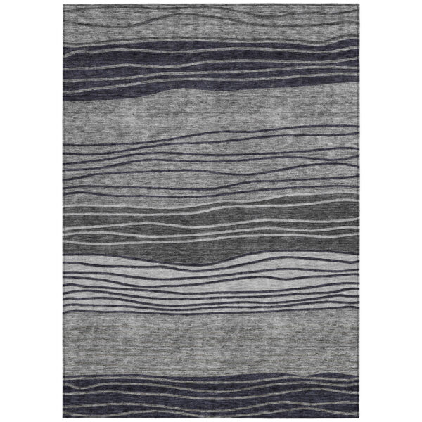 5' X 8' Gray Charcoal And Silver Striped Washable Indoor Outdoor Area Rug