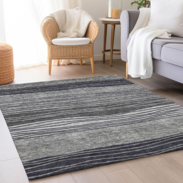 5' X 8' Gray Charcoal And Silver Striped Washable Indoor Outdoor Area Rug
