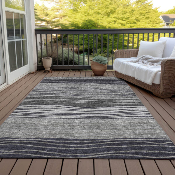 5' X 8' Gray Charcoal And Silver Striped Washable Indoor Outdoor Area Rug