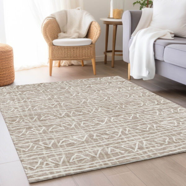 8' X 10' Taupe And Beige Geometric Washable Indoor Outdoor Area Rug