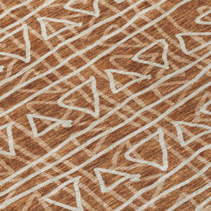 9' X 12' Terra Cotta Copper And Beige Geometric Washable Indoor Outdoor Area Rug