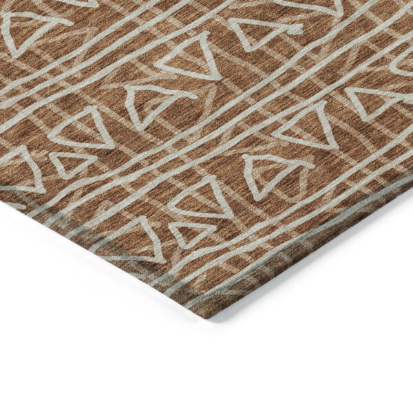 9' X 12' Terra Cotta Copper And Beige Geometric Washable Indoor Outdoor Area Rug