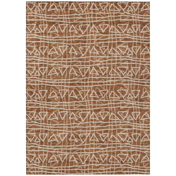 9' X 12' Terra Cotta Copper And Beige Geometric Washable Indoor Outdoor Area Rug
