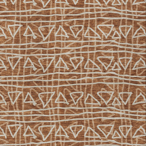 9' X 12' Terra Cotta Copper And Beige Geometric Washable Indoor Outdoor Area Rug