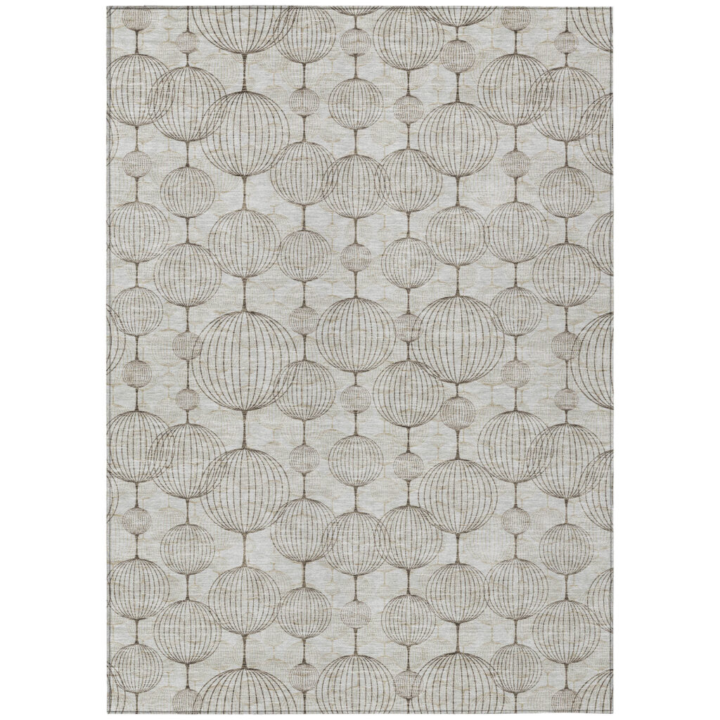 5' X 8' Beige And Brown Geometric Washable Indoor Outdoor Area Rug