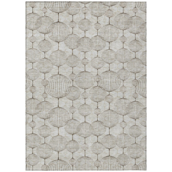 5' X 8' Beige And Brown Geometric Washable Indoor Outdoor Area Rug