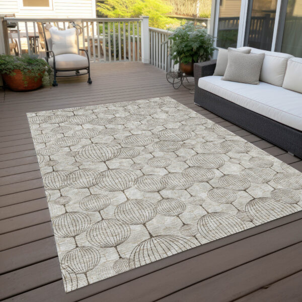 5' X 8' Beige And Brown Geometric Washable Indoor Outdoor Area Rug