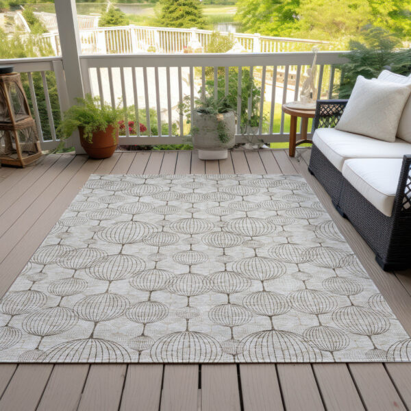 5' X 8' Beige And Brown Geometric Washable Indoor Outdoor Area Rug