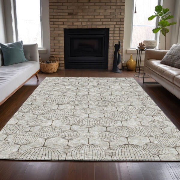 5' X 8' Beige And Brown Geometric Washable Indoor Outdoor Area Rug