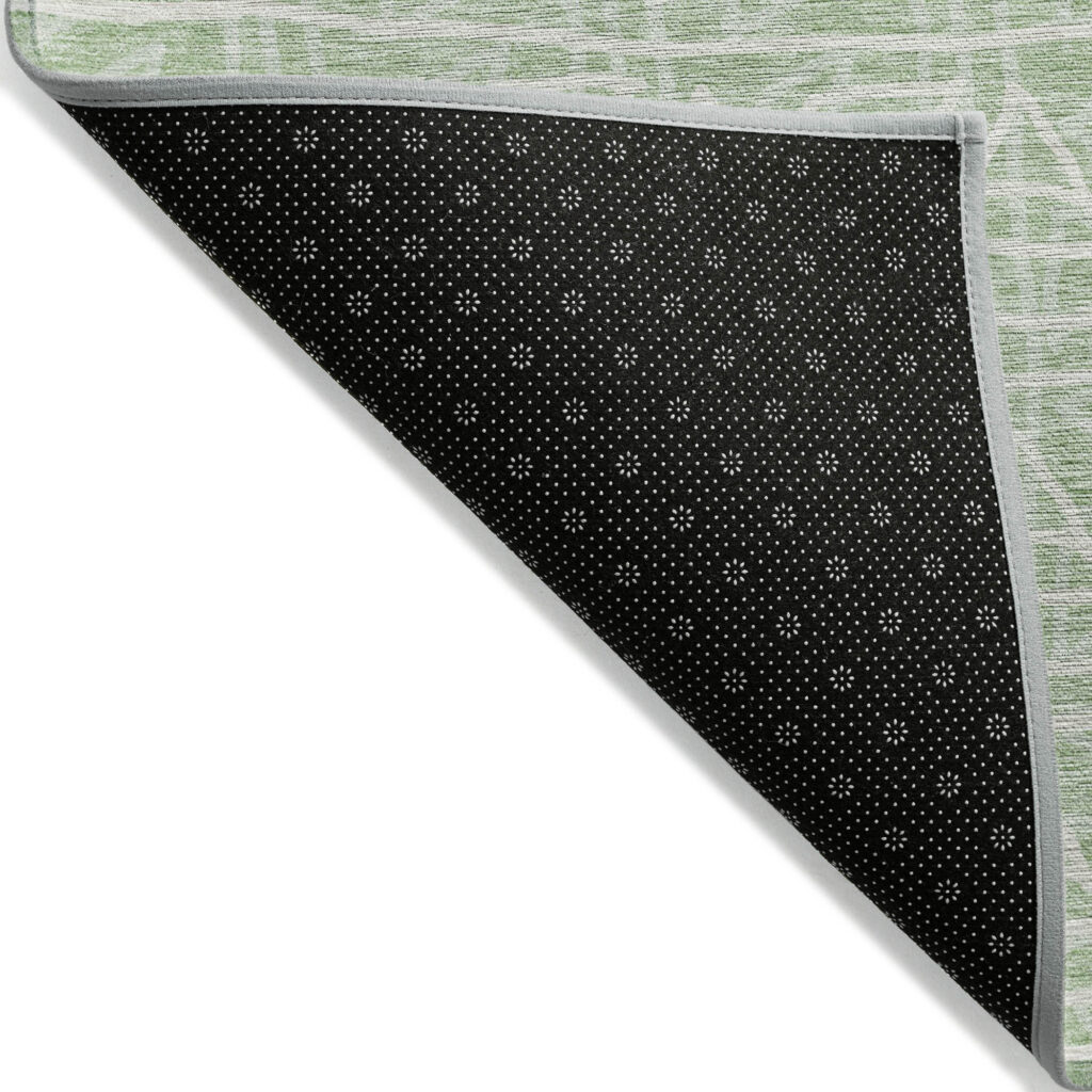 5' X 8' Mint Green Artichoke Green And Ivory Geometric Washable Indoor Outdoor Area Rug