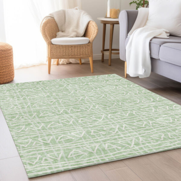 5' X 8' Mint Green Artichoke Green And Ivory Geometric Washable Indoor Outdoor Area Rug