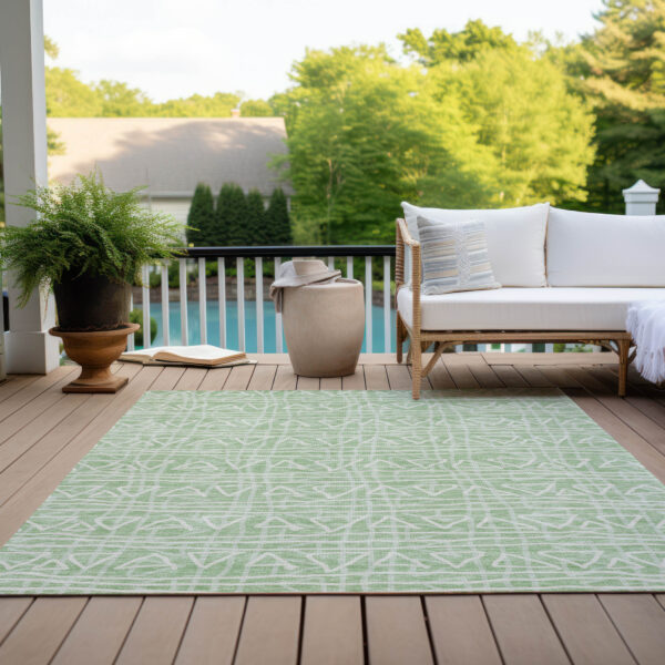 5' X 8' Mint Green Artichoke Green And Ivory Geometric Washable Indoor Outdoor Area Rug
